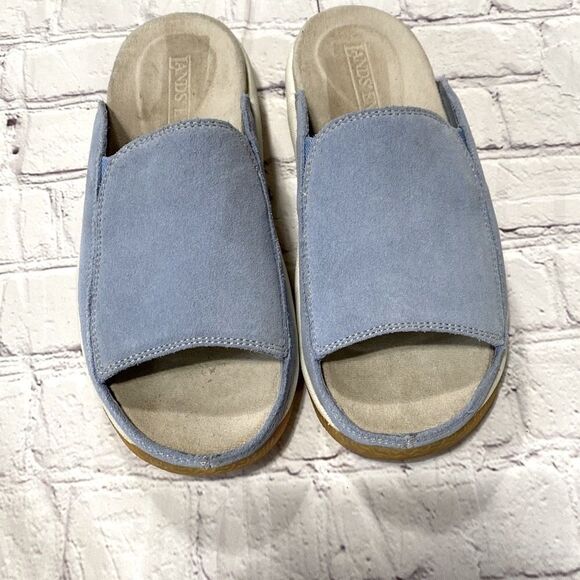 Lands End Leather Slide Mules Blue 6 Wide - Picture 2 of 11